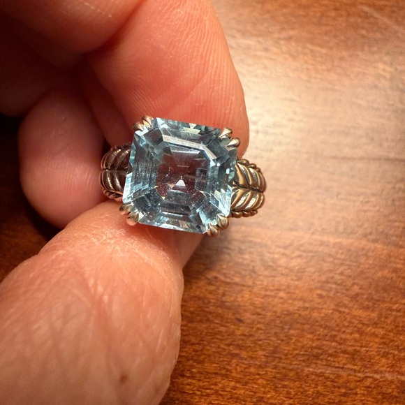 JAI Sterling Silver Asscher Cut Sky Blue Topaz Gemstone Ring, NWOT, sz 5 - Picture 5 of 9
